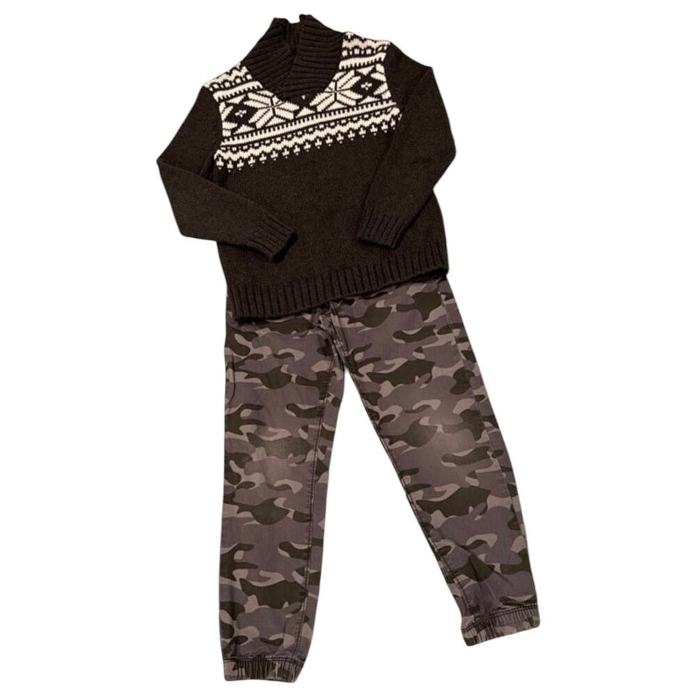 OshKosh Gray Sweater and Camouflage Pants Set - Boys Size 7